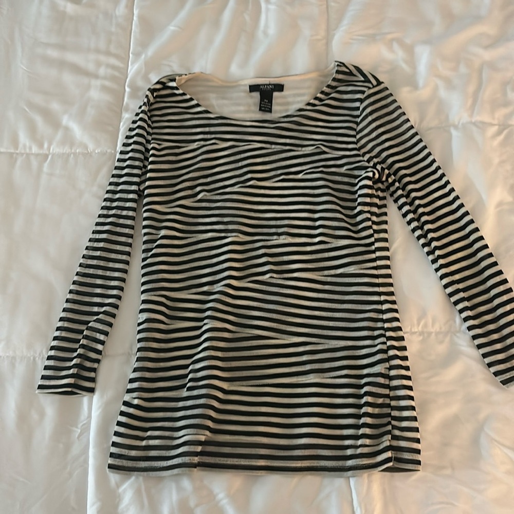 ALFANI Petite Black and White Striped Long Sleeve